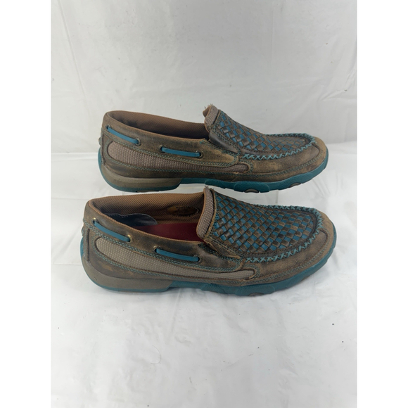 Twisted X Womens Size US 9.5 M Bomber Turquoise Checker Driving Mocs WDMS006 - Picture 13 of 16